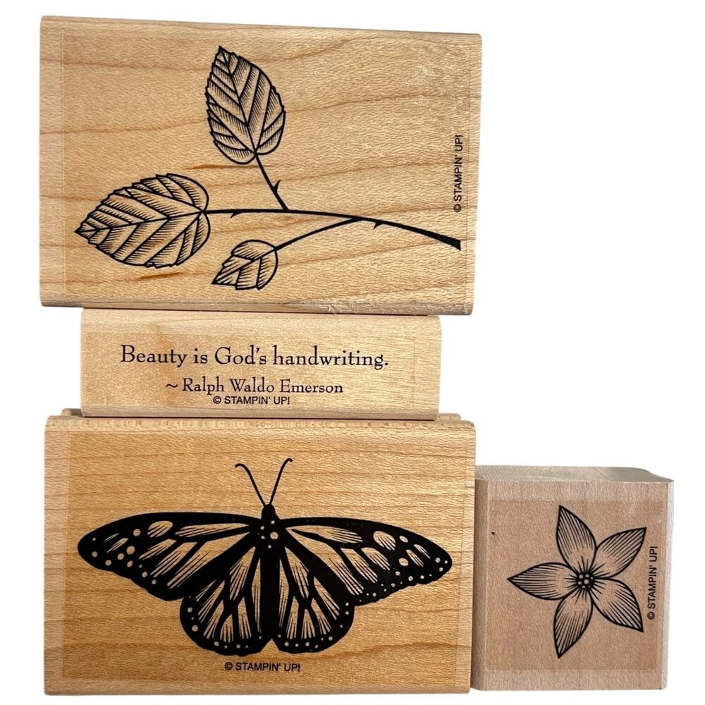 Stampin Up! God's Beauty Rubber Stamp Set With Butterfly & Floral Designs